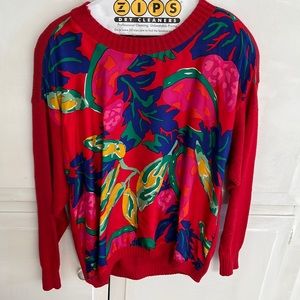 Red Floral Silk and cotton knit Sweater/Top